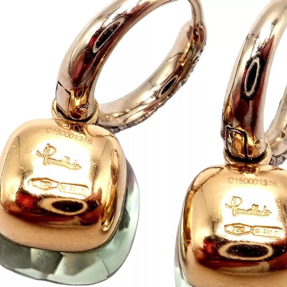 Authentic! Pomellato Nudo 18k Rose + White Gold Diamond Prasiolite Earrings - Picture 3 of 10